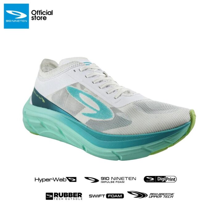 910 Nineten Geist Ekiden Hyperpulse Sepatu Lari - Putih/Hijau-Tosca/Teal - Image 2