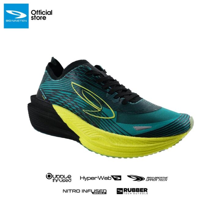 910 Nineten Haze Flow Sepatu Lari - Hitam/Teal/Kuning - Image 2